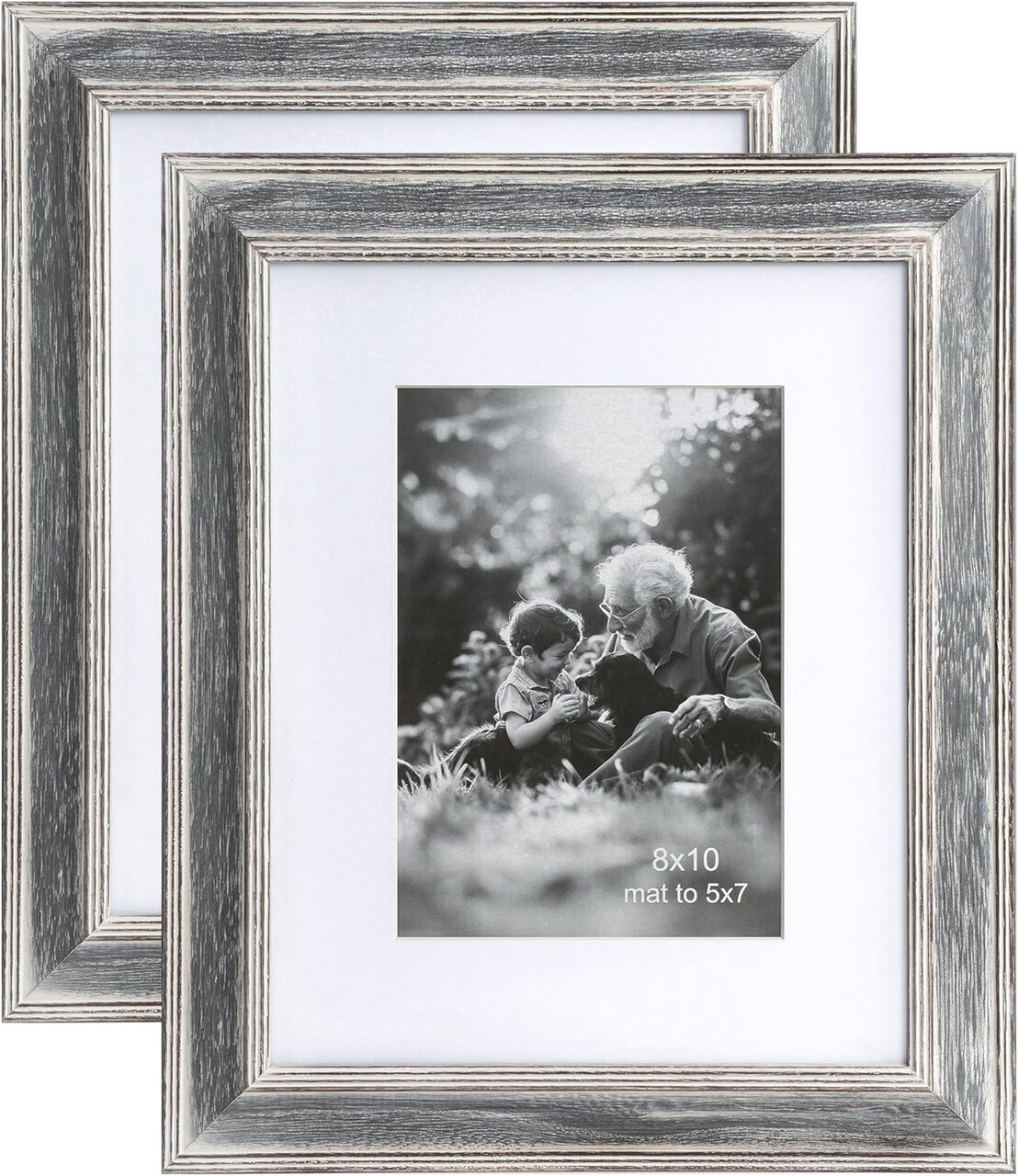 8x10 Rustic White Wood Picture Frame with Mat for 5x7, Weathered Solid Wood Frame with Real Glass